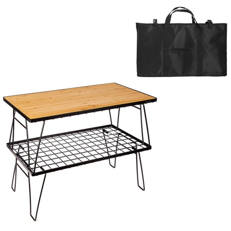 Outdoor Bamboo Storage Bag with 2 Mesh Tables for Camping and Picnics (Green, One Size)