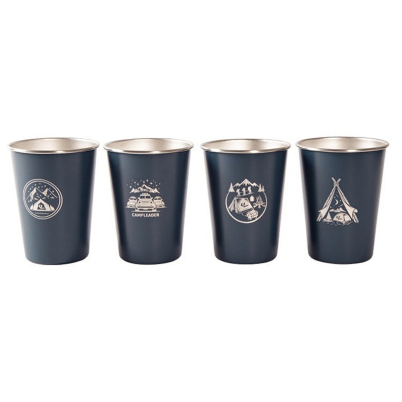 Outdoor Camping Folding Stainless Steel Water Cup Set (Dark Blue)