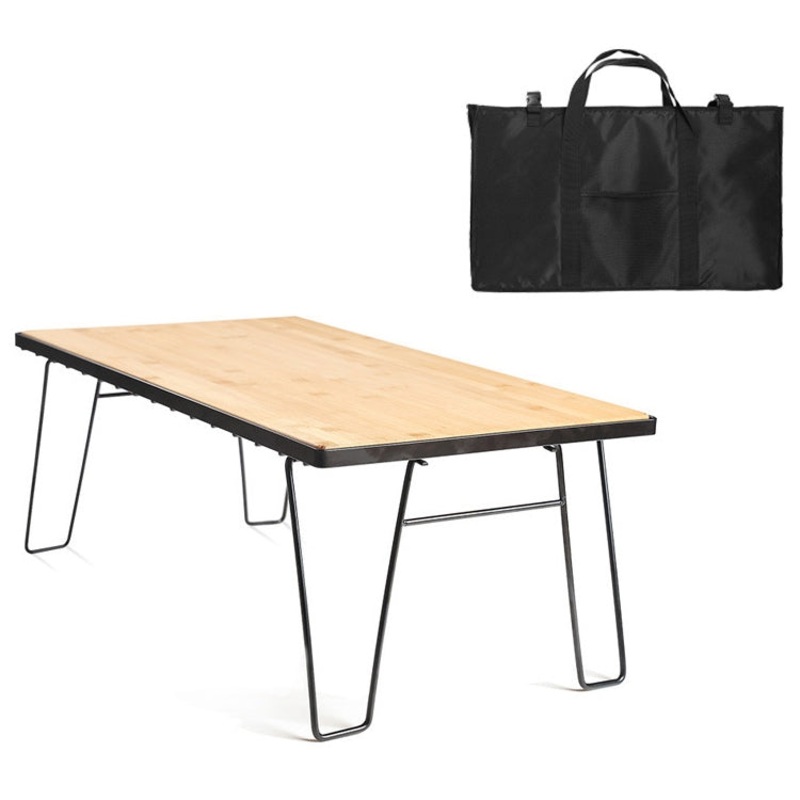 Outdoor Folding Mesh Bamboo Desk with Storage Bag (Black)