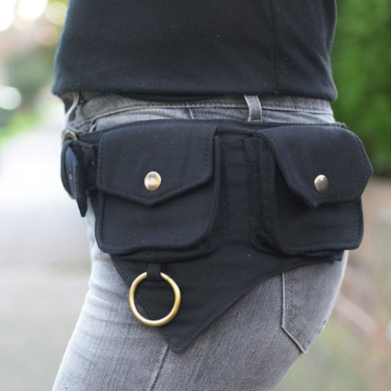 Women Waist Bag Outdoor Sporting Travelling Hip-Hop Belt Bag Black (One Size)