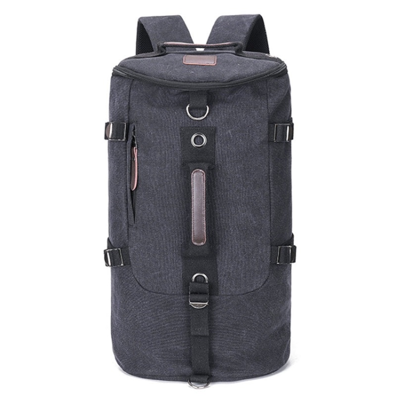 Canvas Double Shoulder Backpack for Outdoor Travel and School (Black)