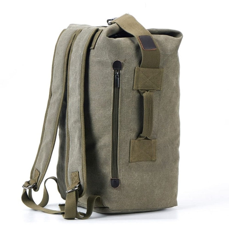Canvas Double Shoulder Backpack with Zipper Pockets for Outdoor Travel and Student School (Small Green)