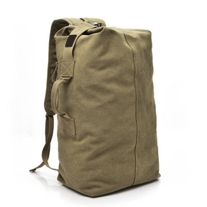 Large Capacity Outdoor Travel Canvas Double Shoulder Backpack Student Schoolbag (Large Khaki)