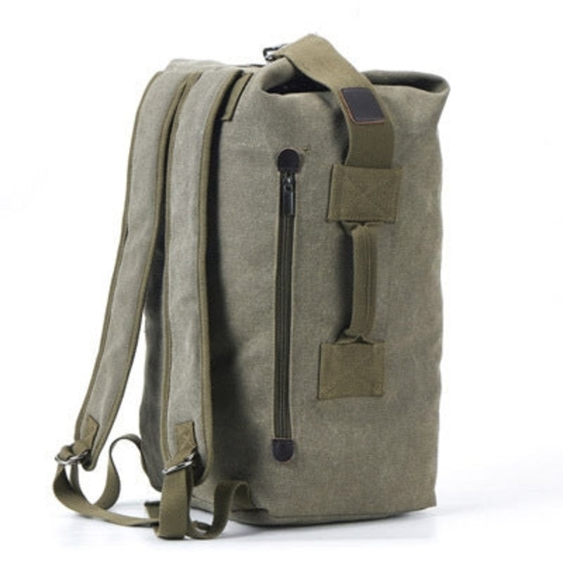 Upgrade Canvas Double Shoulder Backpack with Zipper Pockets for Outdoor Travel and School (Large Green)