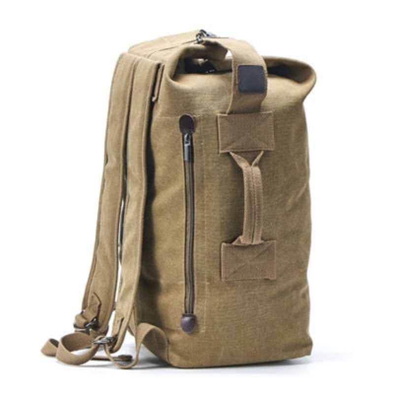 Upgrade Double Shoulder Backpack Canvas Outdoor Travel Student Schoolbag Large Khaki (Large Khaki)
