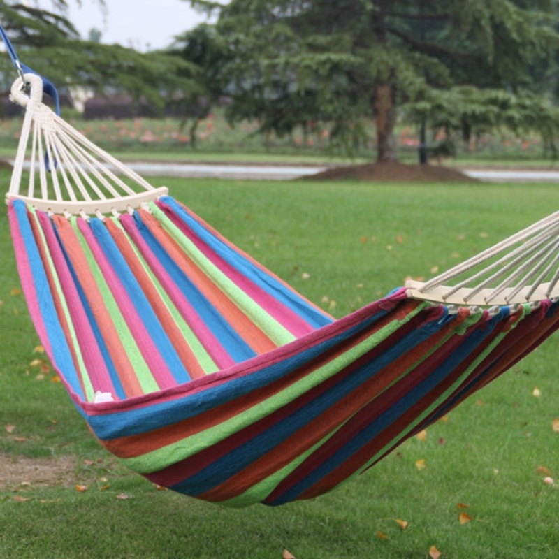 Double Thickened Canvas Hammock Indoor Swing with Detachable Curved Rod 200x100cm (Colorful)