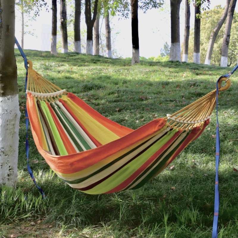 Double Thickened Canvas Hammock Swing with Curved Rod, Indoor/Outdoor, 200x100cm (Candy Color)
