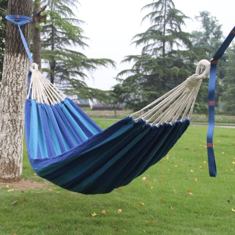 Outdoor Double Thickened Canvas Hammock Indoor Swing (Dark Blue, 200x100cm)