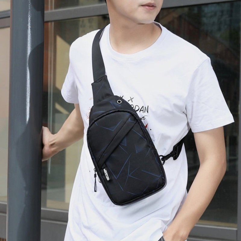 Men Chest Bag Messenger Bag Oxford Cloth Sports Bag (Line Blue)