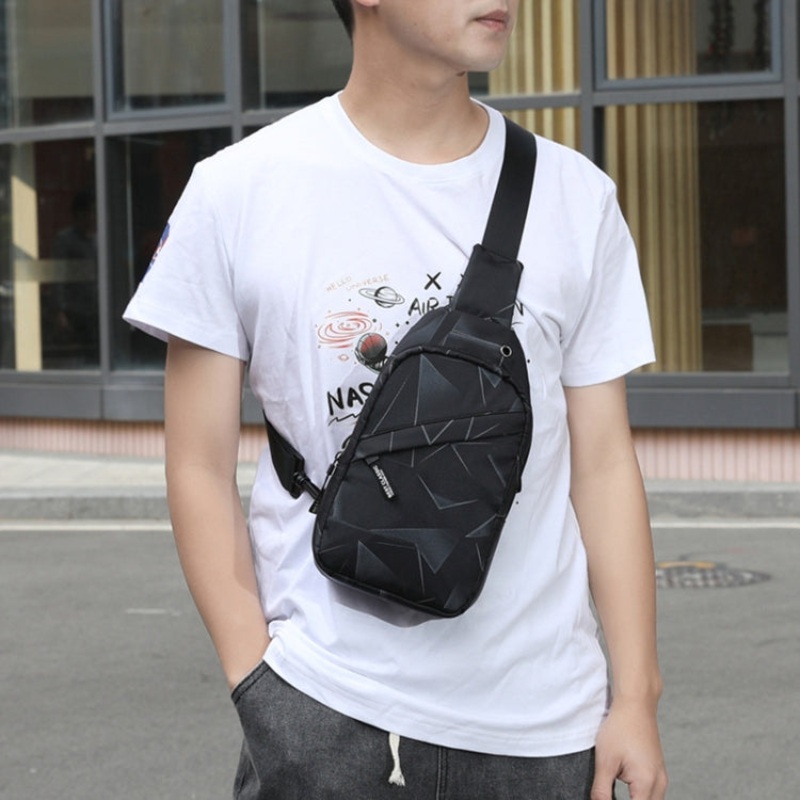 Men Chest Bag Messenger Oxford Cloth Sports Bag Line Black (onesize)