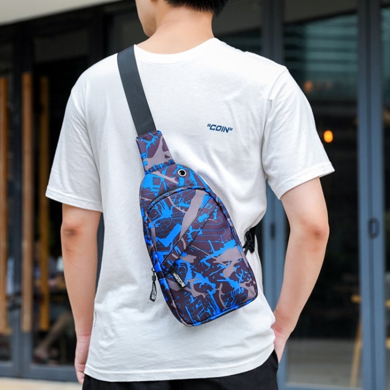 Men Chest Bag Messenger Sports Bag Graffiti Blue (Oxford Cloth)