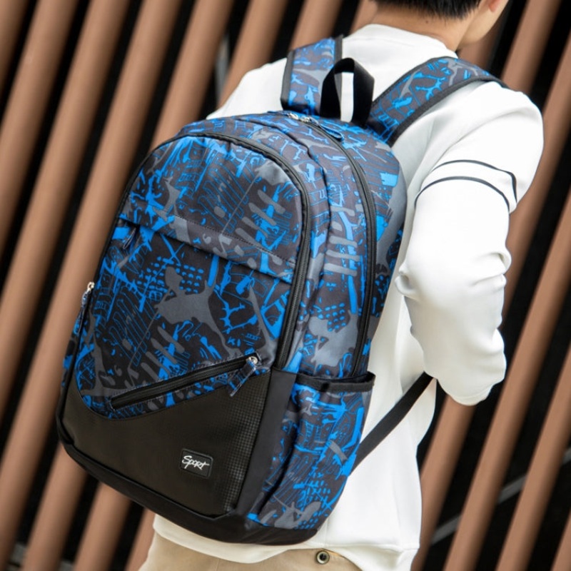 Student Schoolbag Backpack Casual Computer Travel Bag Blue (Printing)