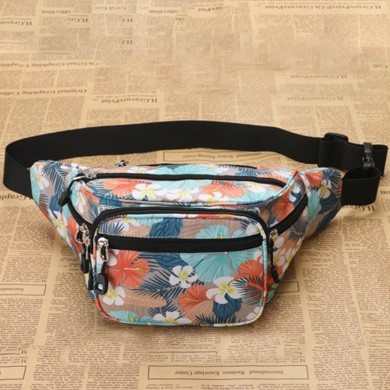 Women Summer Crossbody Waist Bag Large Capacity Cell Phone Bag Grey (Flower)