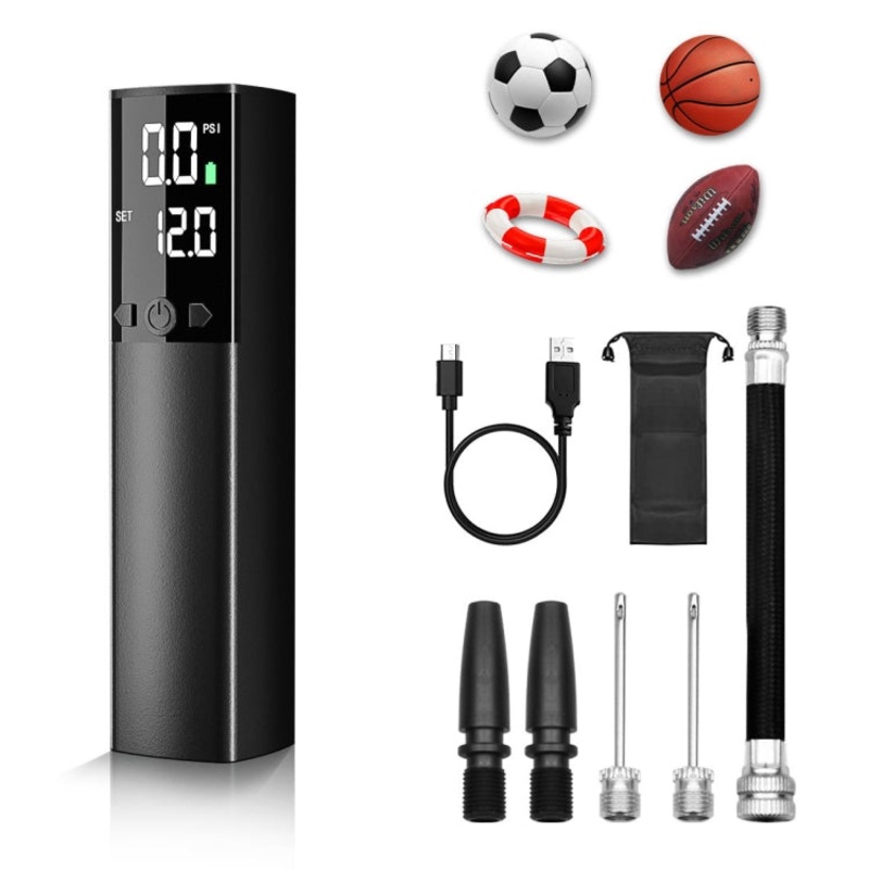 Wireless Electric Air Pump with LCD Display for Football Basketball (Black)