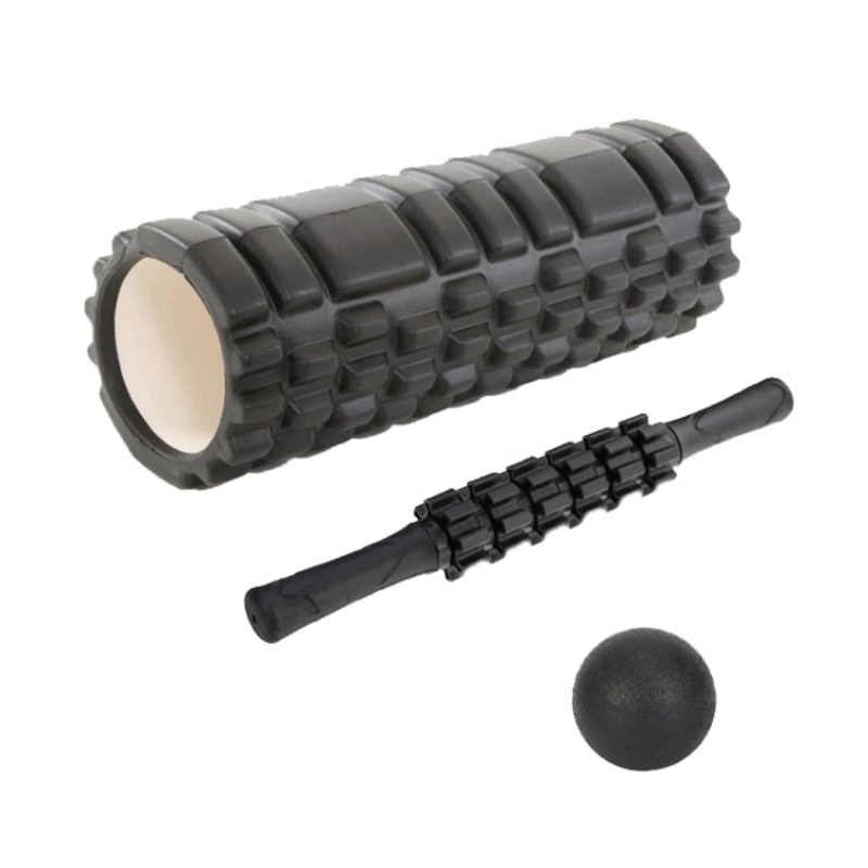 33cm 3pcs Set EVA Hollow Foam Roller Muscle Relaxation Roller Yoga Column (Black)