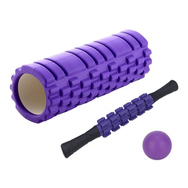 33cm 3pcs/set EVA Hollow Foam Roller Muscle Relaxation Roller Yoga Column Set Fitness Equipment (Purple)
