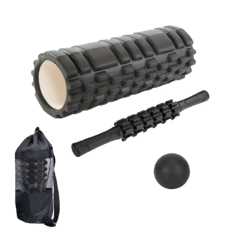 33cm 4pcs Set EVA Hollow Foam Roller Muscle Relaxation Yoga Column Fitness Equipment (Black)