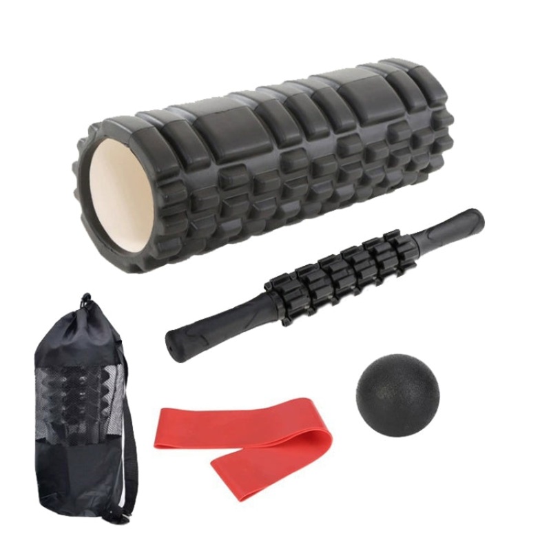 33cm 5pcs/set EVA Hollow Foam Roller Muscle Relaxation Roller Yoga Column Set Fitness Equipment (Black)