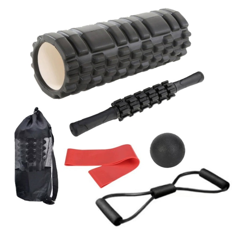 33cm 6pcs/set EVA Hollow Foam Roller Muscle Relaxation Roller Yoga Column Set Fitness Equipment (Black)