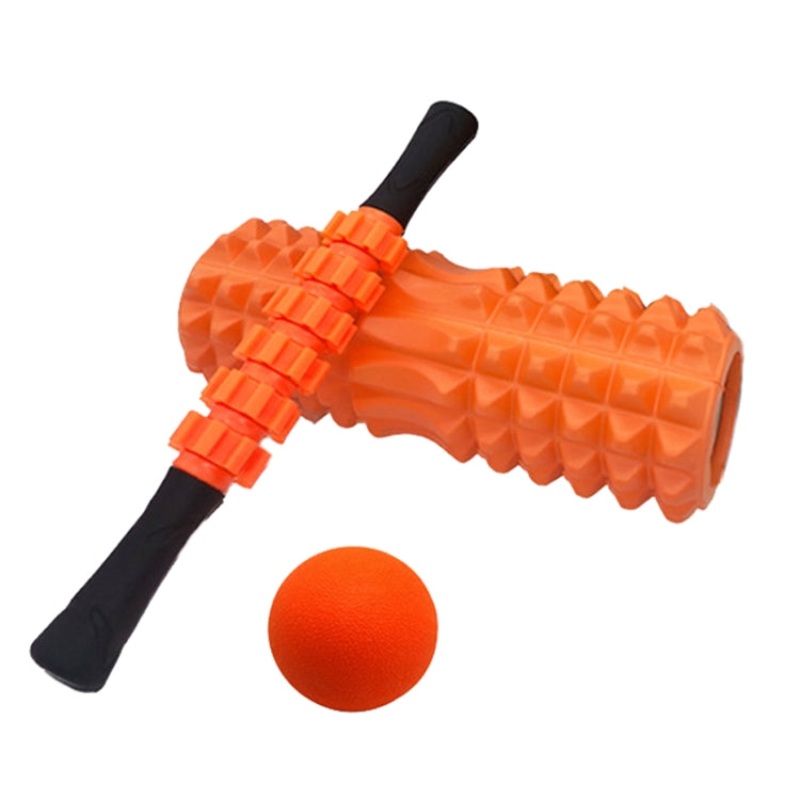3pcs Crescent Hollow Foam Roller Yoga Column Fitness Muscle Relaxation Massager Set (45cm Orange)