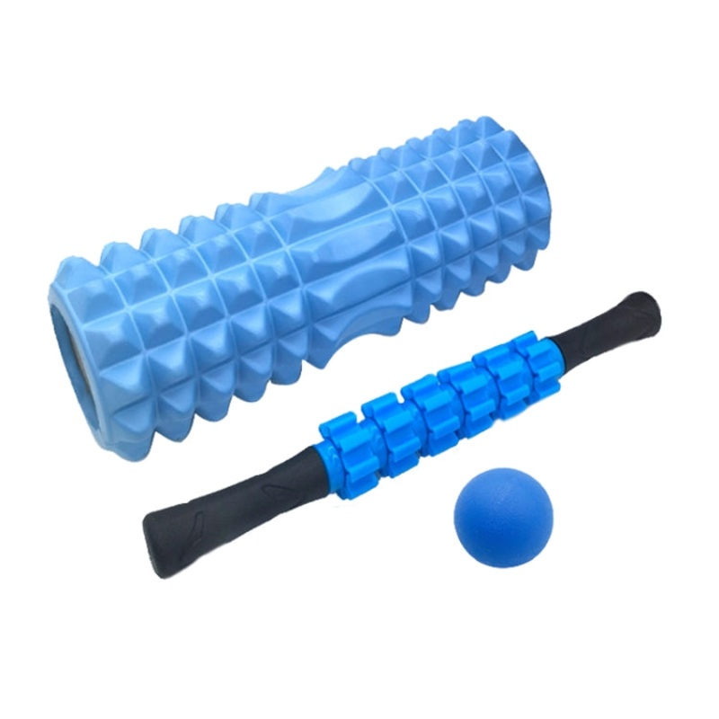 3pcs Crescent Hollow Foam Roller Yoga Column Set Fitness Muscle Relaxation Massager Set (33cm Blue)