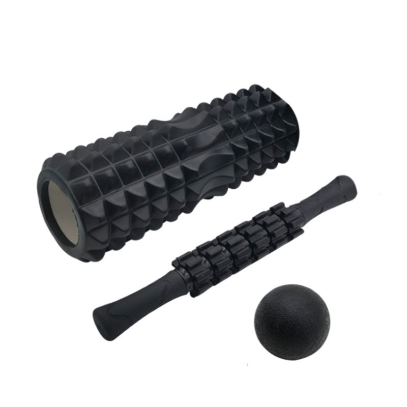 3pcs Set Crescent Hollow Foam Roller Yoga Column Fitness Muscle Relaxation Massager (45cm Black)