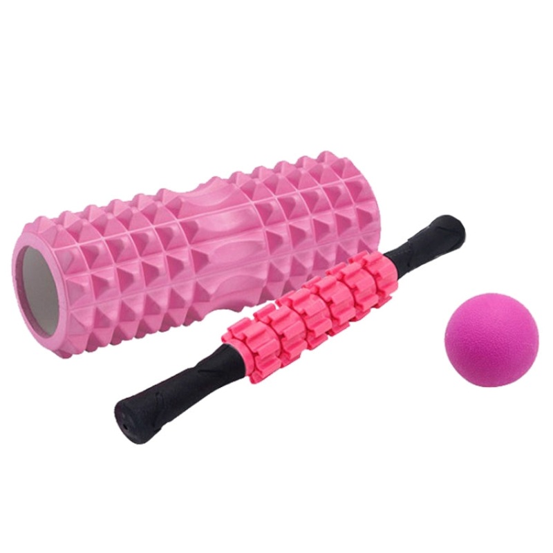3pcs/set Crescent Hollow Foam Roller Yoga Column Set Fitness Muscle Relaxation Massager Set (33cm Pink)