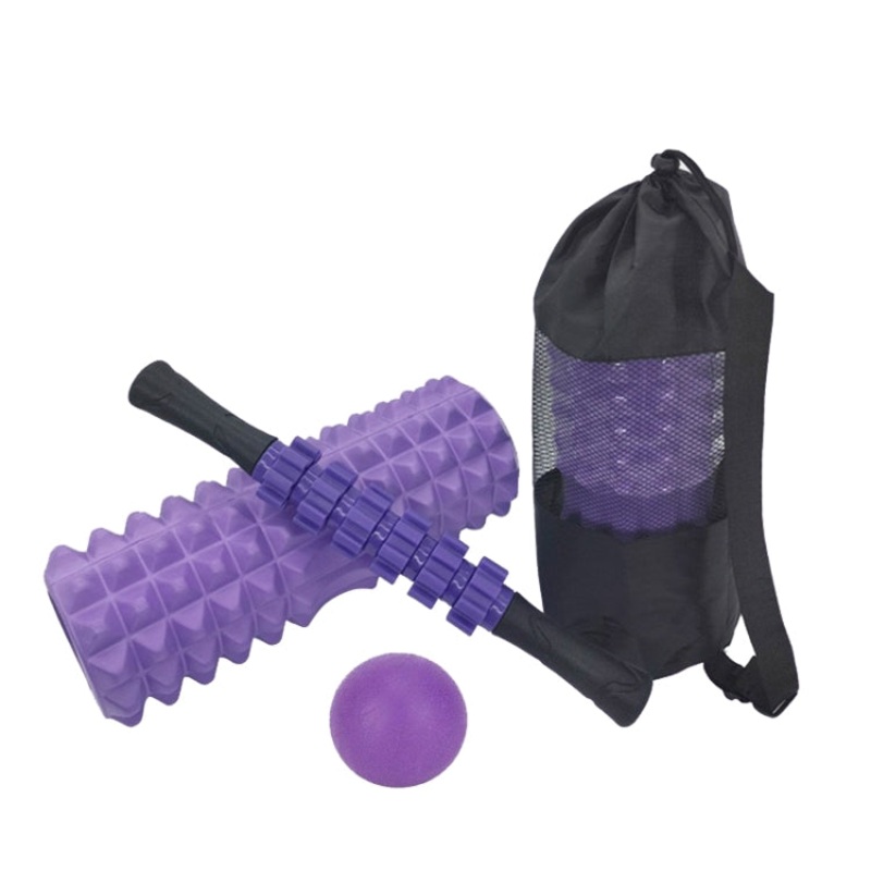 4pcs Crescent Hollow Foam Roller Yoga Column Fitness Muscle Relaxation Massager Set (33cm Purple)