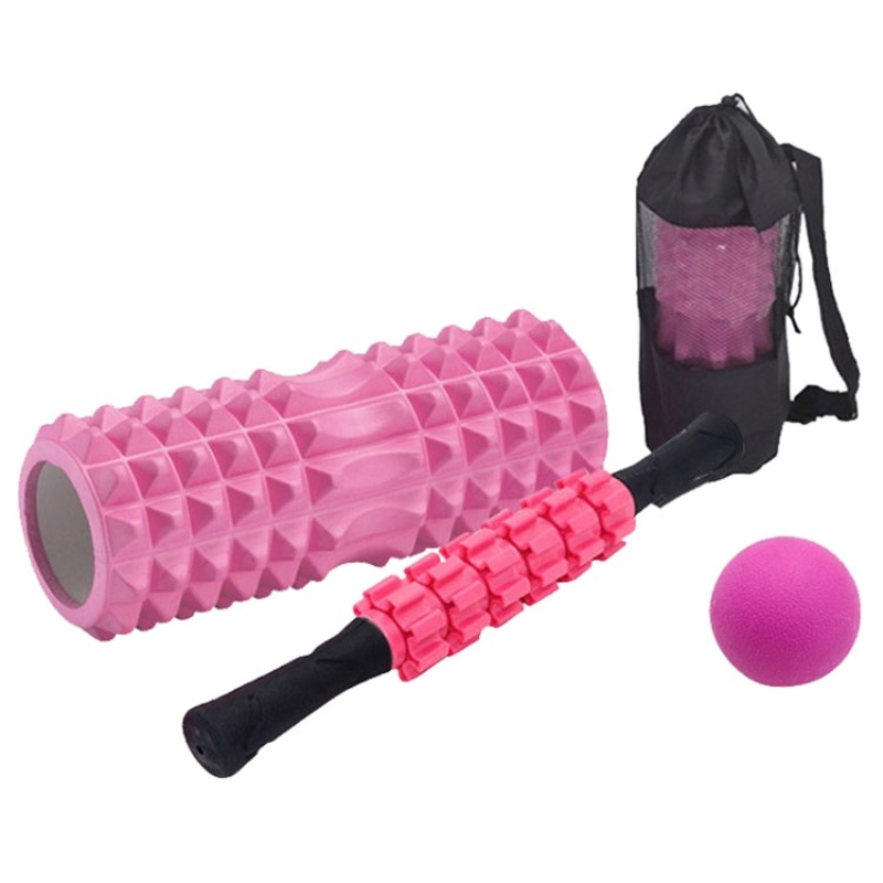 4Pcs/Set Crescent Hollow Foam Roller Yoga Column Set Fitness Muscle Relaxation Massager Set (45cm Pink)