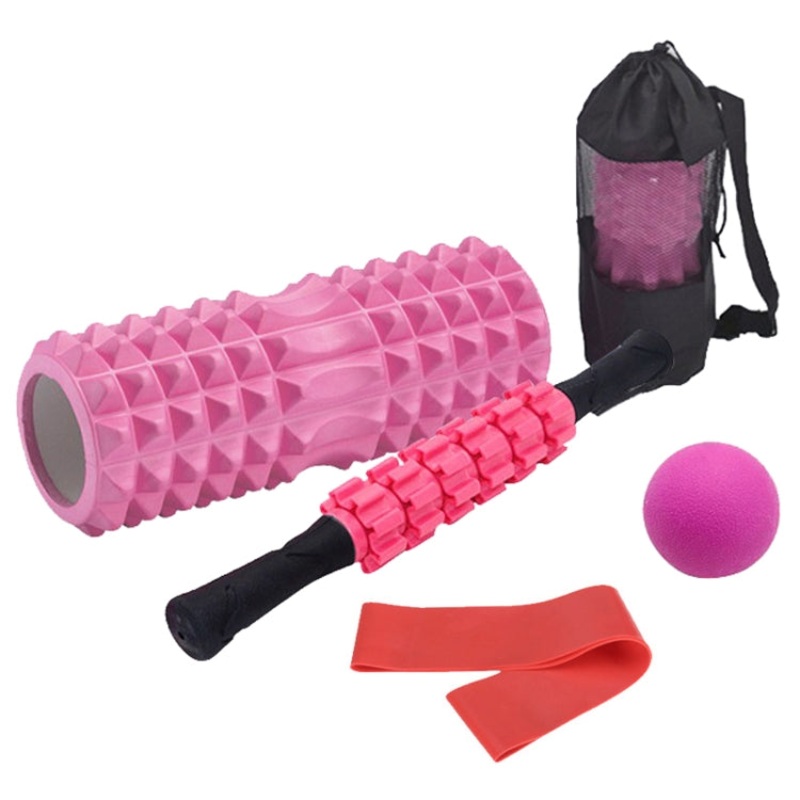 5-Piece Crescent Hollow Foam Roller Yoga Column Set Fitness Muscle Relaxation Massager Set (45cm Pink)