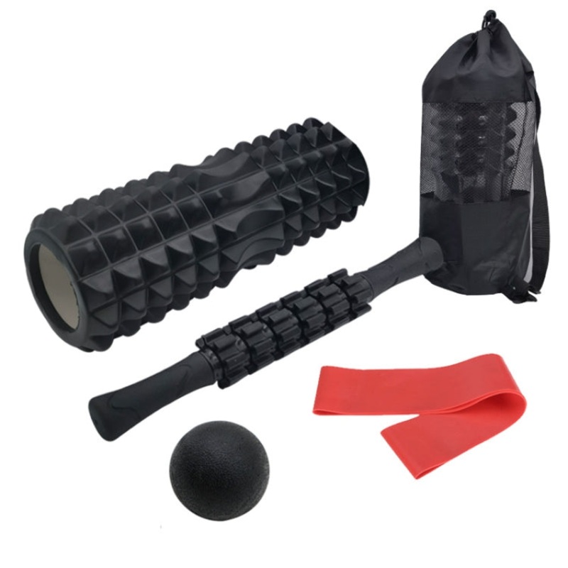 5pcs/set Crescent Hollow Foam Roller Yoga Column Set Fitness Muscle Relaxation Massager Set Black (33cm)