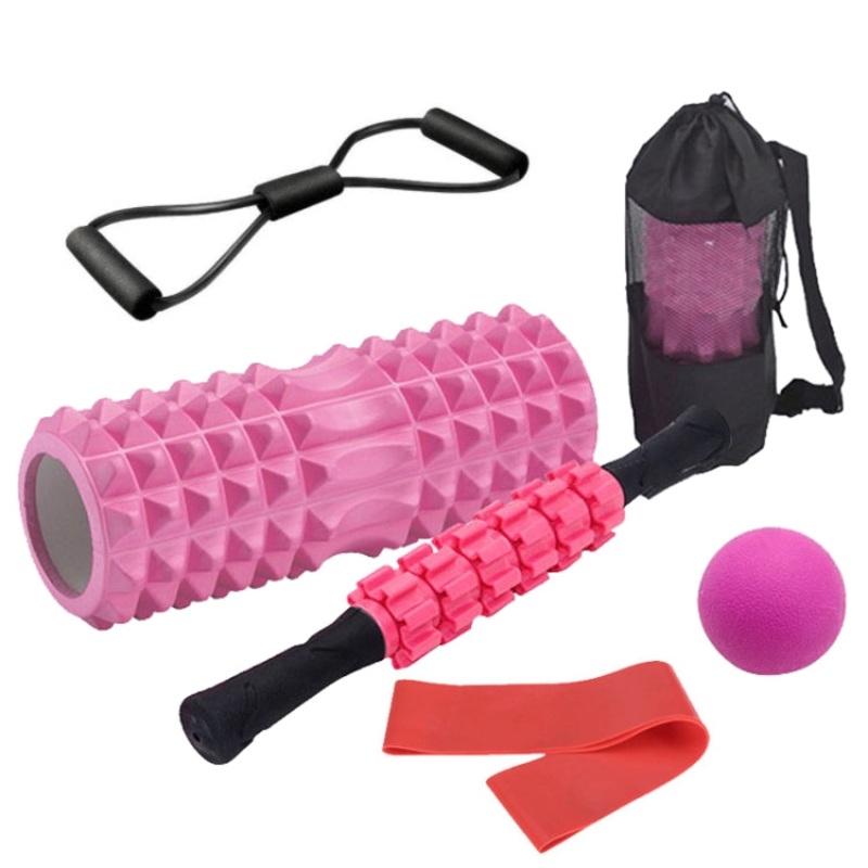 6Pcs/Set Crescent Hollow Foam Roller Yoga Column Fitness Muscle Relaxation Massager Set (Pink 33cm)