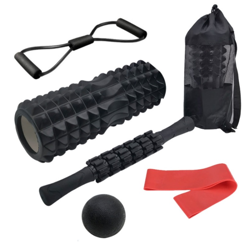 6Pcs/Set Crescent Hollow Foam Roller Yoga Column Set Fitness Muscle Relaxation Massager Set (33cm Black)