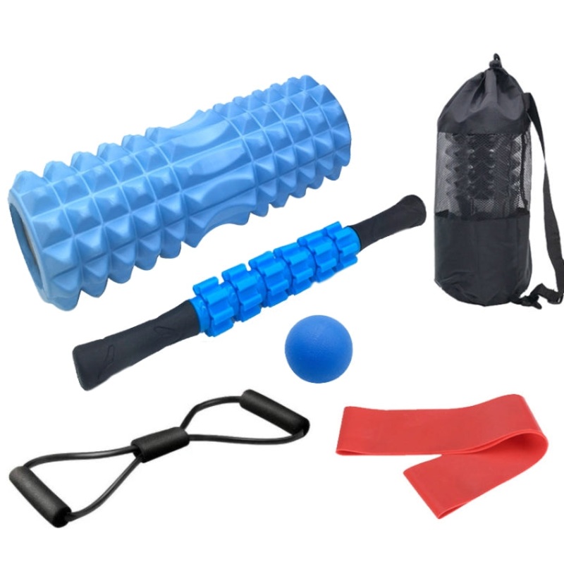6Pcs Set Crescent Hollow Foam Roller Yoga Column Set Fitness Muscle Relaxation Massager Set Blue Color (33cm)
