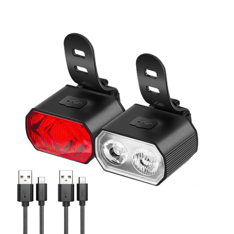 Bicycle Headlight Double T6 Lamp Beads + 16 LED Tail Light Set Rechargeable Helmet Warning Light (Rechargeable)
