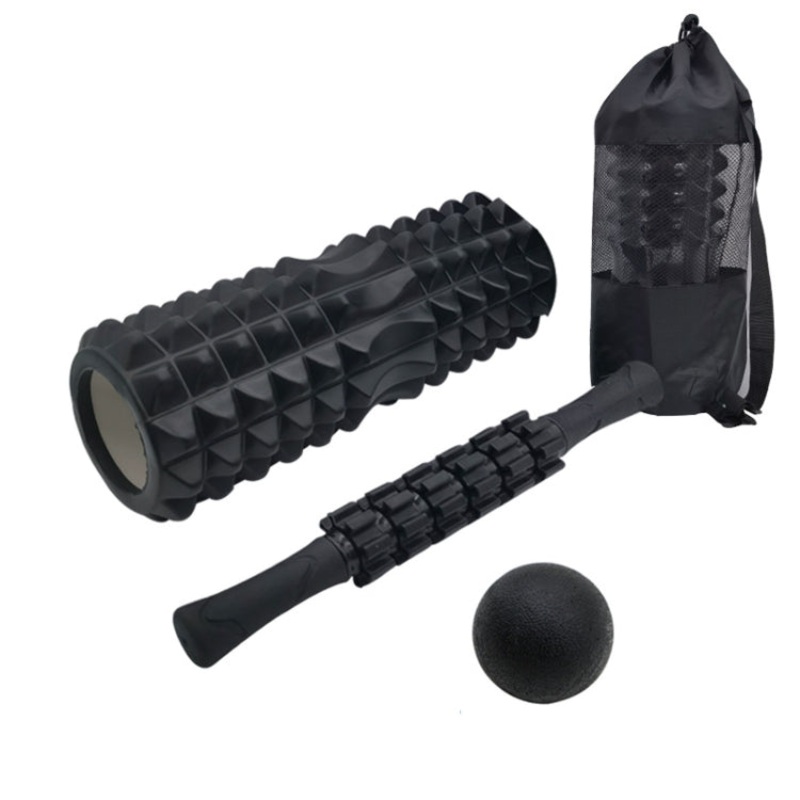 Crescent Hollow Foam Roller Yoga Column Set Fitness Muscle Relaxation Massager Set 4pcs (33cm Black)