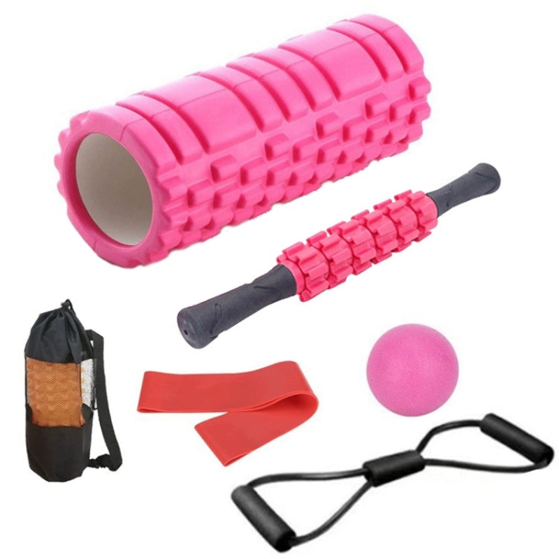 Eva Hollow Foam Roller Muscle Relaxation Column Set Fitness Equipment (Pink) 33cm 6pcs