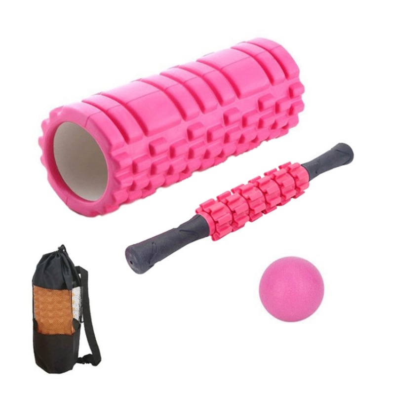 EVA Hollow Foam Roller Muscle Relaxation Yoga Column Set Fitness Equipment (Pink) 33cm 4pcs