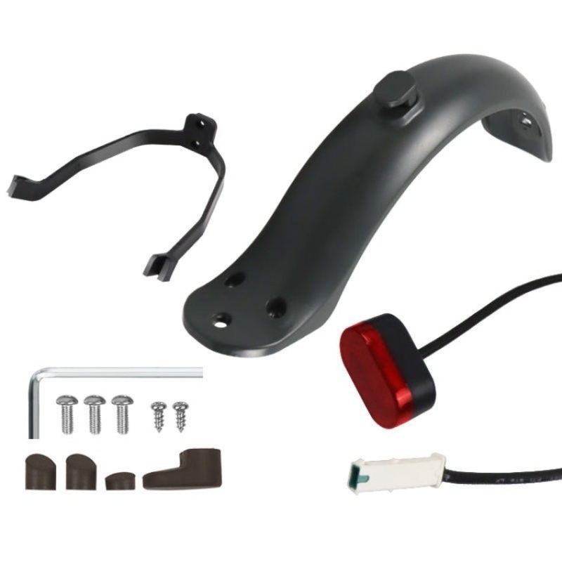 For Xiaomi M365 Electric Scooter Accessories, Fender+Bracket+Taillight, Color: Black With Wrench