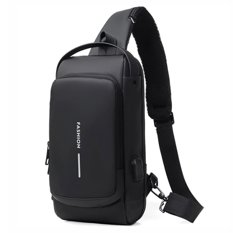 Men Shoulder Bag With USB Charging Port Anti-Theft Chest Bag (Black)
