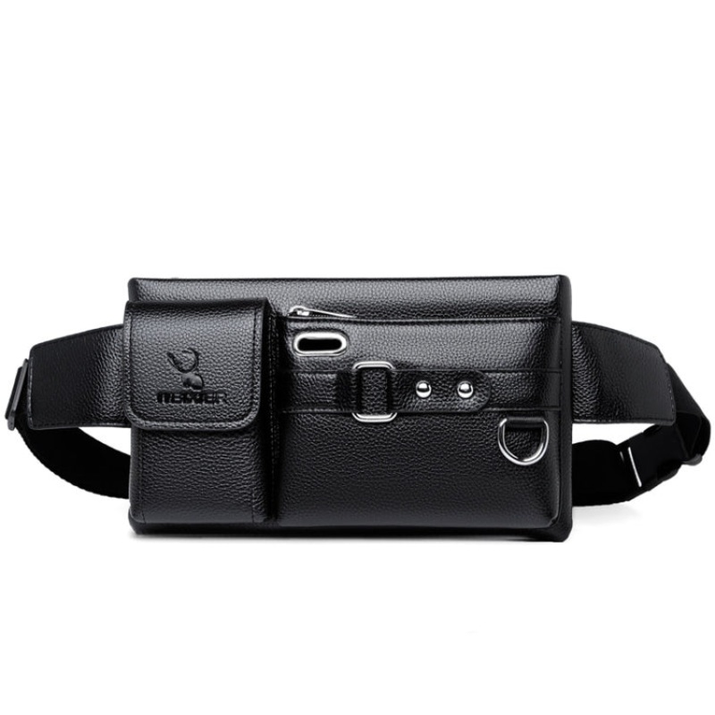 Men Sports Waist Bag Multi-Function Outdoor PU Bag (Black)