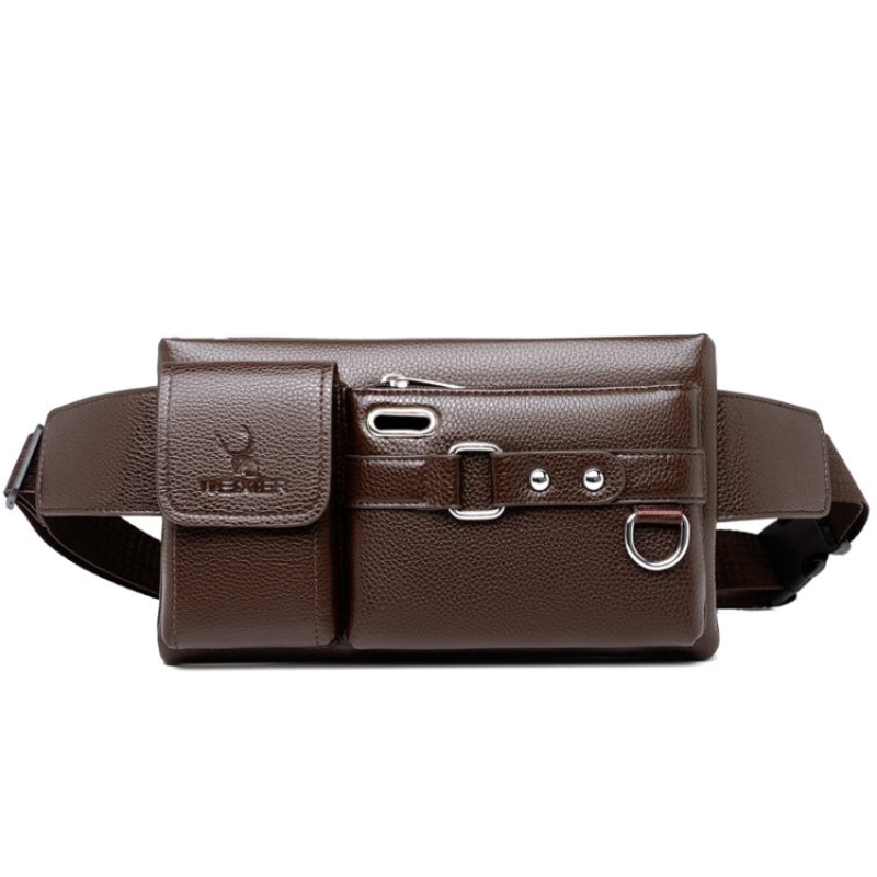 Men Sports Waist Bag Multi-Function Outdoor PU Bag (Brown)