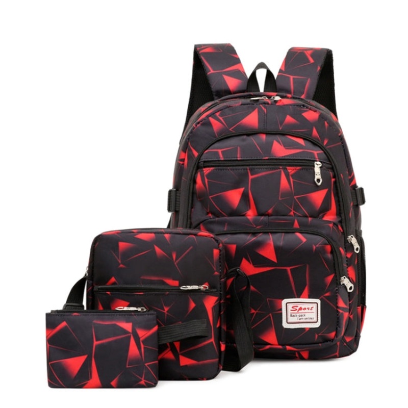 3 In 1 Diamond Print Backpack Shoulder Bag Student Schoolbag (Red)