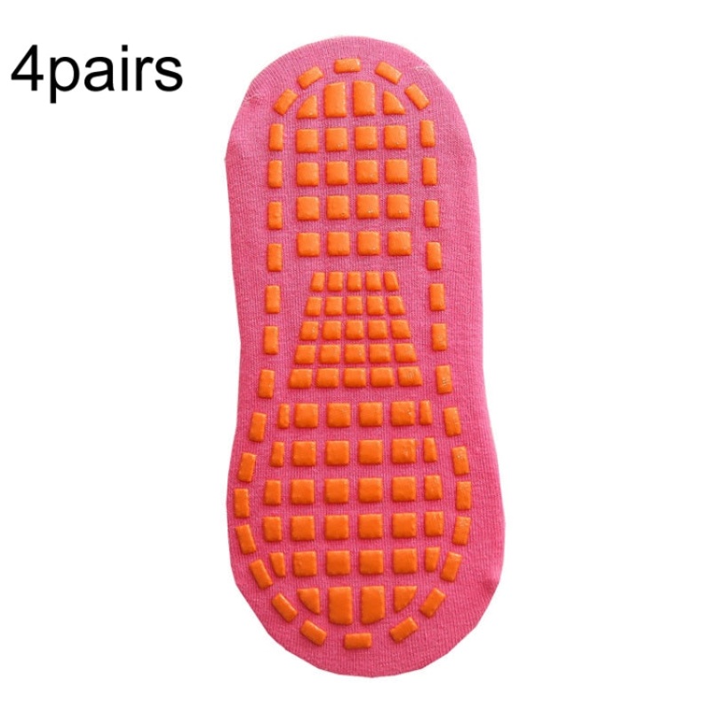 4 Pairs Trampoline Socks Dotted Rubber Non-Slip Floor Yoga Socks Adult 35-43 Yards (Rose Red)