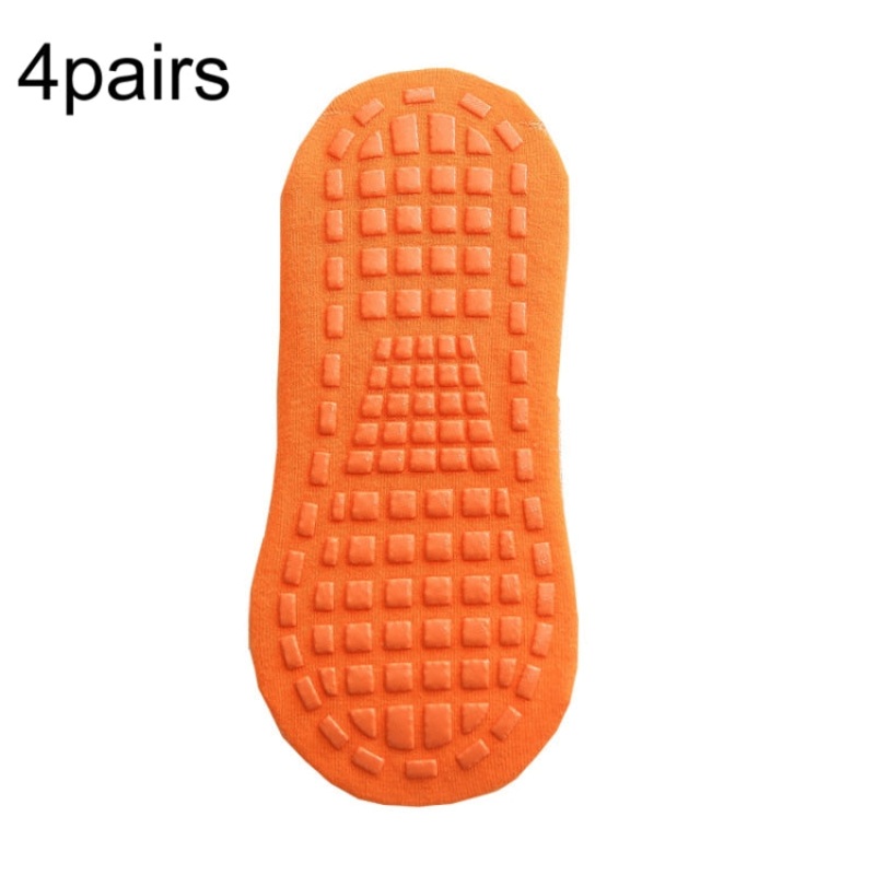 4 Pairs Trampoline Socks Dotted Rubber Non-Slip Floor Yoga Socks, Size: 1-5 Years Old (Orange Red)