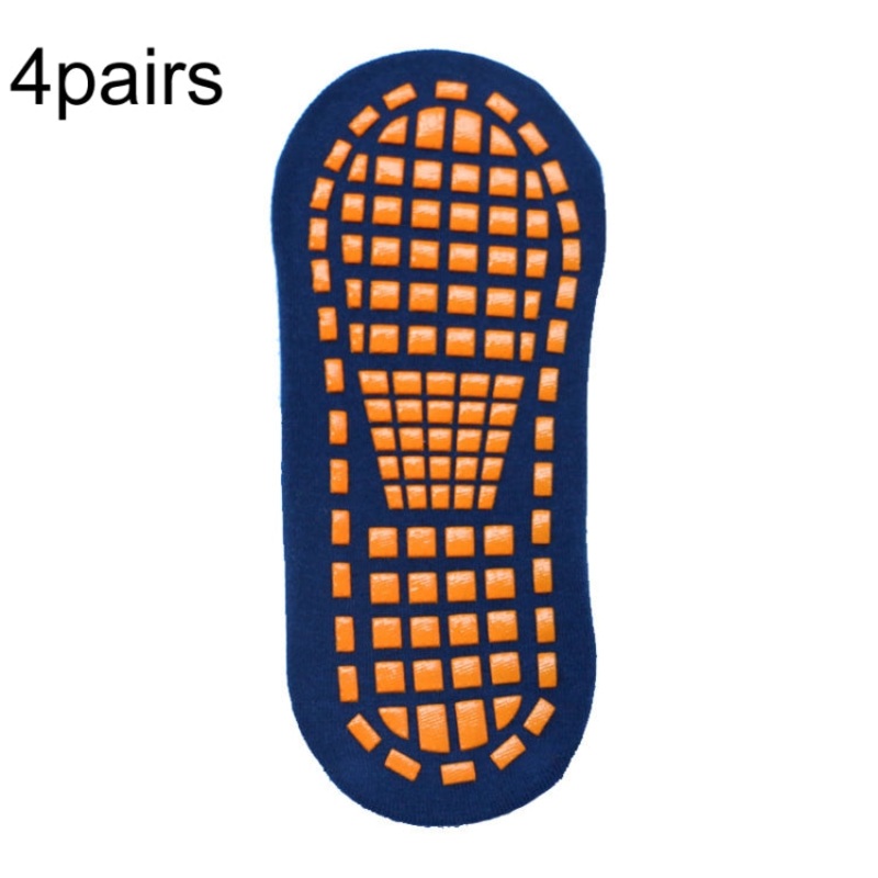 4 Pairs Trampoline Socks Dotted Rubber Non-Slip Floor Yoga Socks Size 5-12 Years Old in Navy Blue