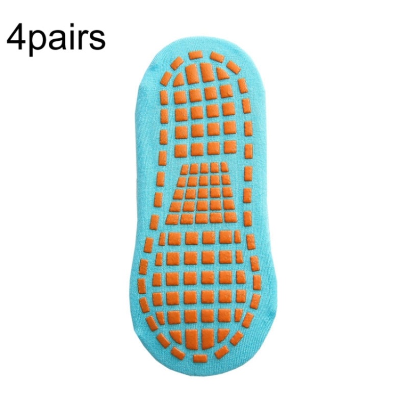 4 Pairs Trampoline Socks Dotted Rubber Non-slip Floor Yoga Socks, Size 5-12 Years Old (Lake Blue)