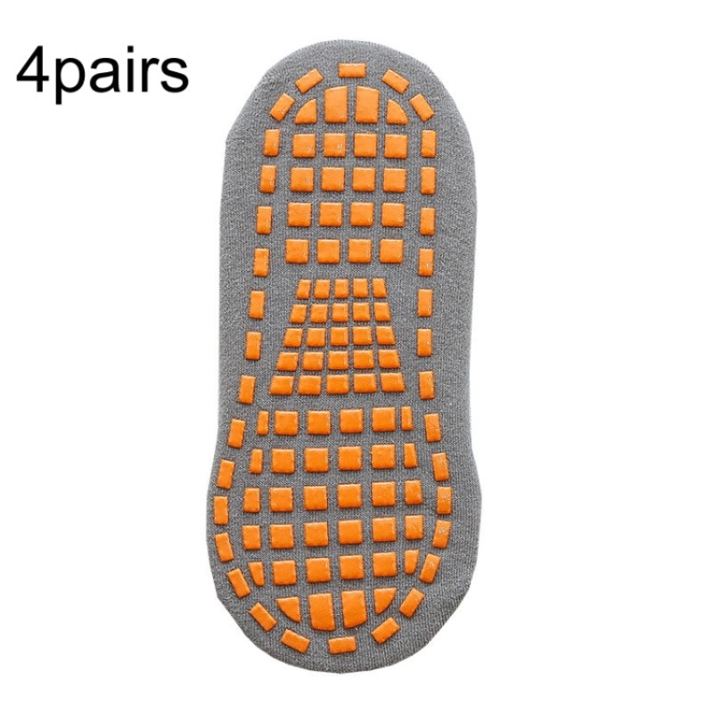 4 Pairs Trampoline Socks Dotted Rubber Non-Slip Yoga Socks for 1-5 Years Old (Grey)