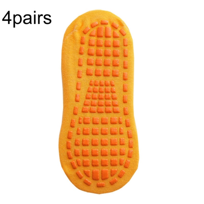 4 Pairs Trampoline Socks Dotted Rubber Non-slip Yoga Socks for 1-5 Years Old (Orange)