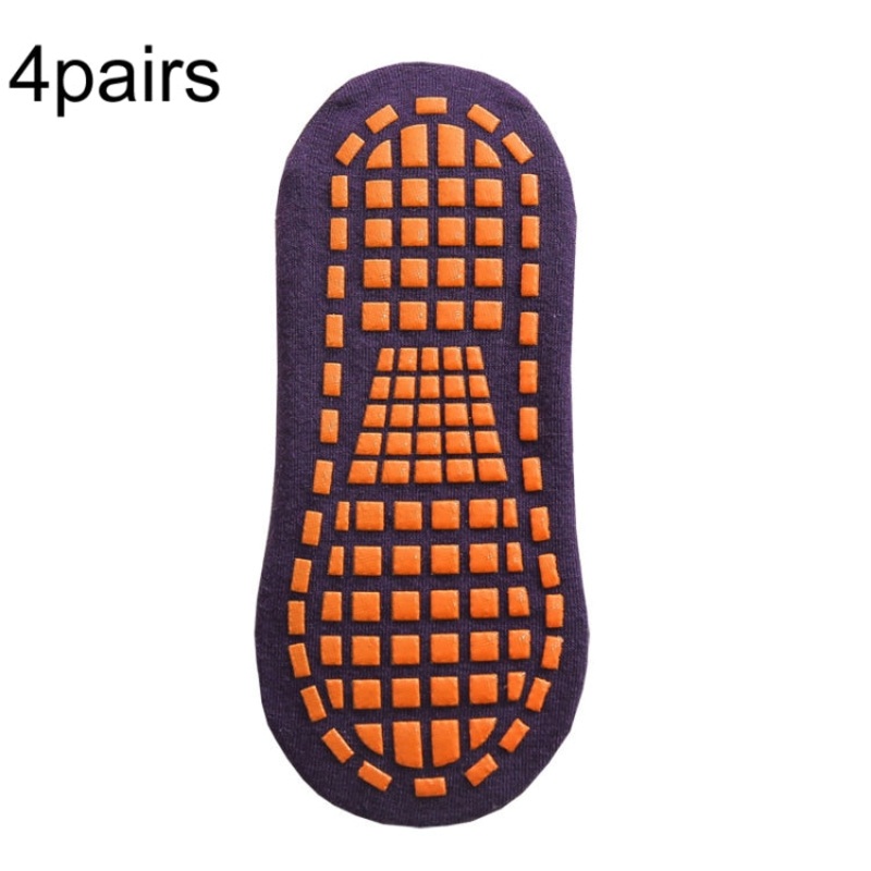 4 Pairs Trampoline Socks Non-slip Dotted Rubber Yoga Socks (Deep Purple, Size 5-12 Years Old)